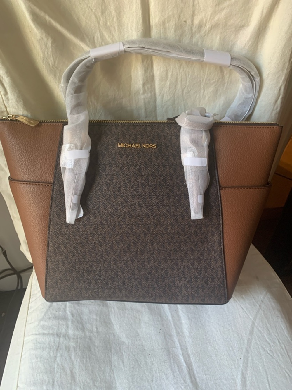 Michael Kors Brown and Tan Logo Tote